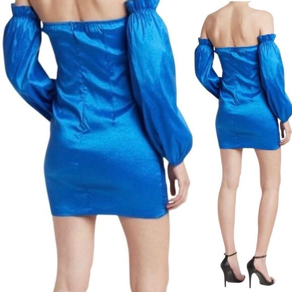 Area Stars Taffeta Ruched Off The Shoulder Long Sleeve Mini Dress Blue Size M - Picture 3 of 12